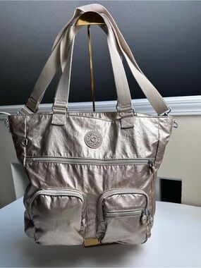 Kipling Gold Metallic Bag Travel Tote Detachable Shoulder Strap